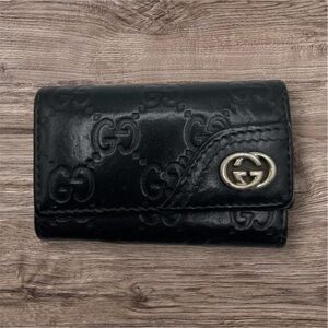 Gucci Key Case Leather GG Black Authentic
